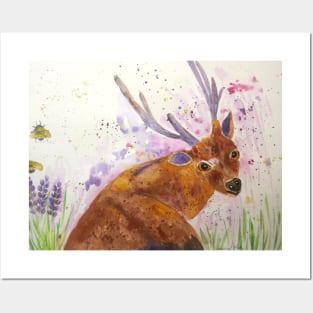 Stag among Lavander and bumblebees Posters and Art